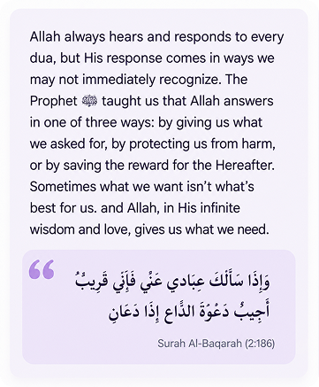 Sample output for Why did Allah not answer my dua?